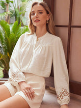 MOTF PREMIUM EMBROIDERY PLANTS PATTERN LANTERN SLEEVE SHIRT